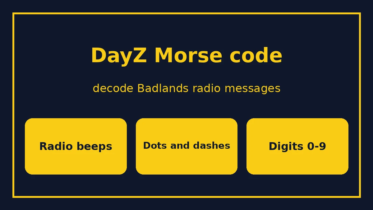 DayZ Morse code: a handheld radio beside a notepad of dots and dashes decoded into numbers, with the Morse digits 0 to 9